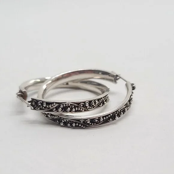 Lois Hill Sterling Silver 925 Hoop Earrings, intricate Granulations, designer - Picture 6 of 7